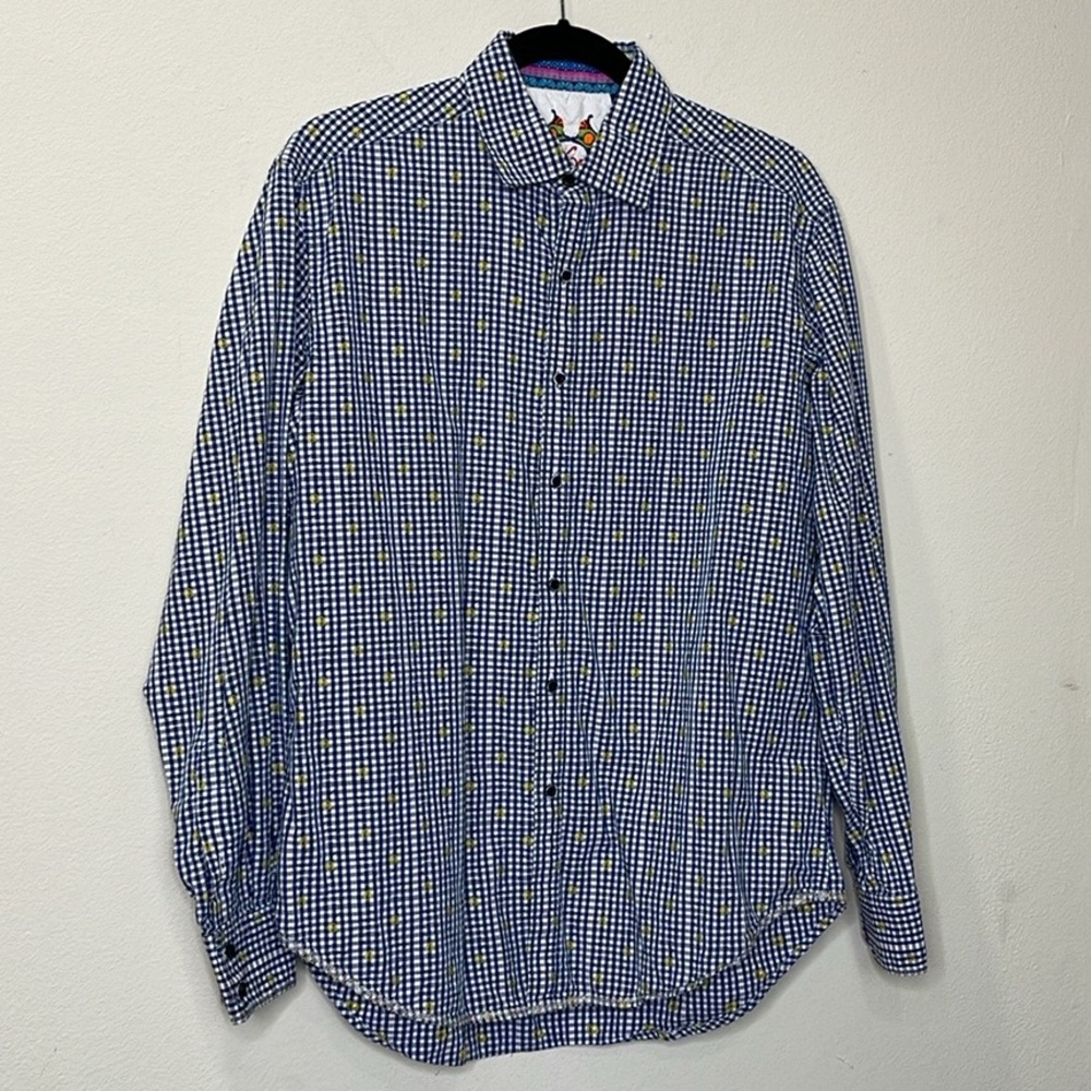 Robert Graham Blue & White Checkered Long Sleeve Polo Shirt